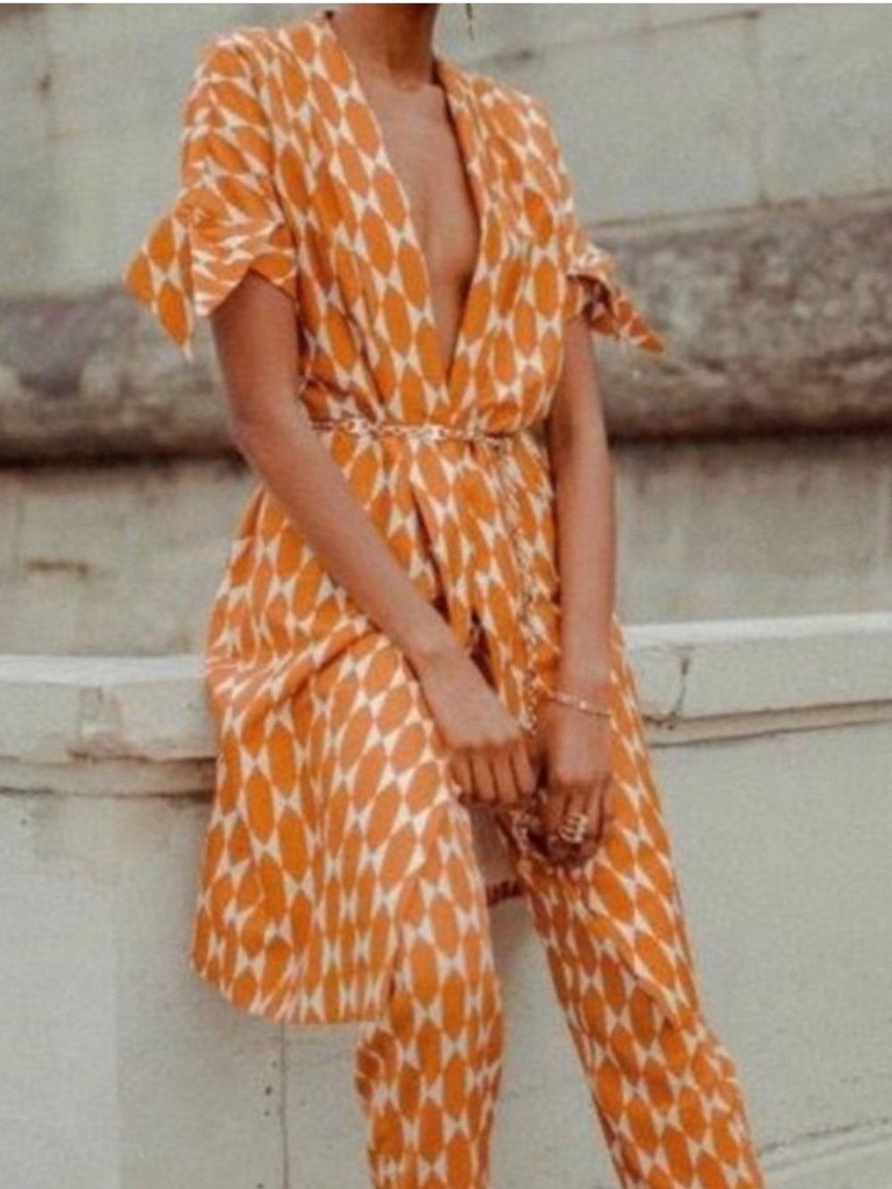 Tory Burch Haley Diamond Tile-Print Short-Sleeve Silk Coat size 6